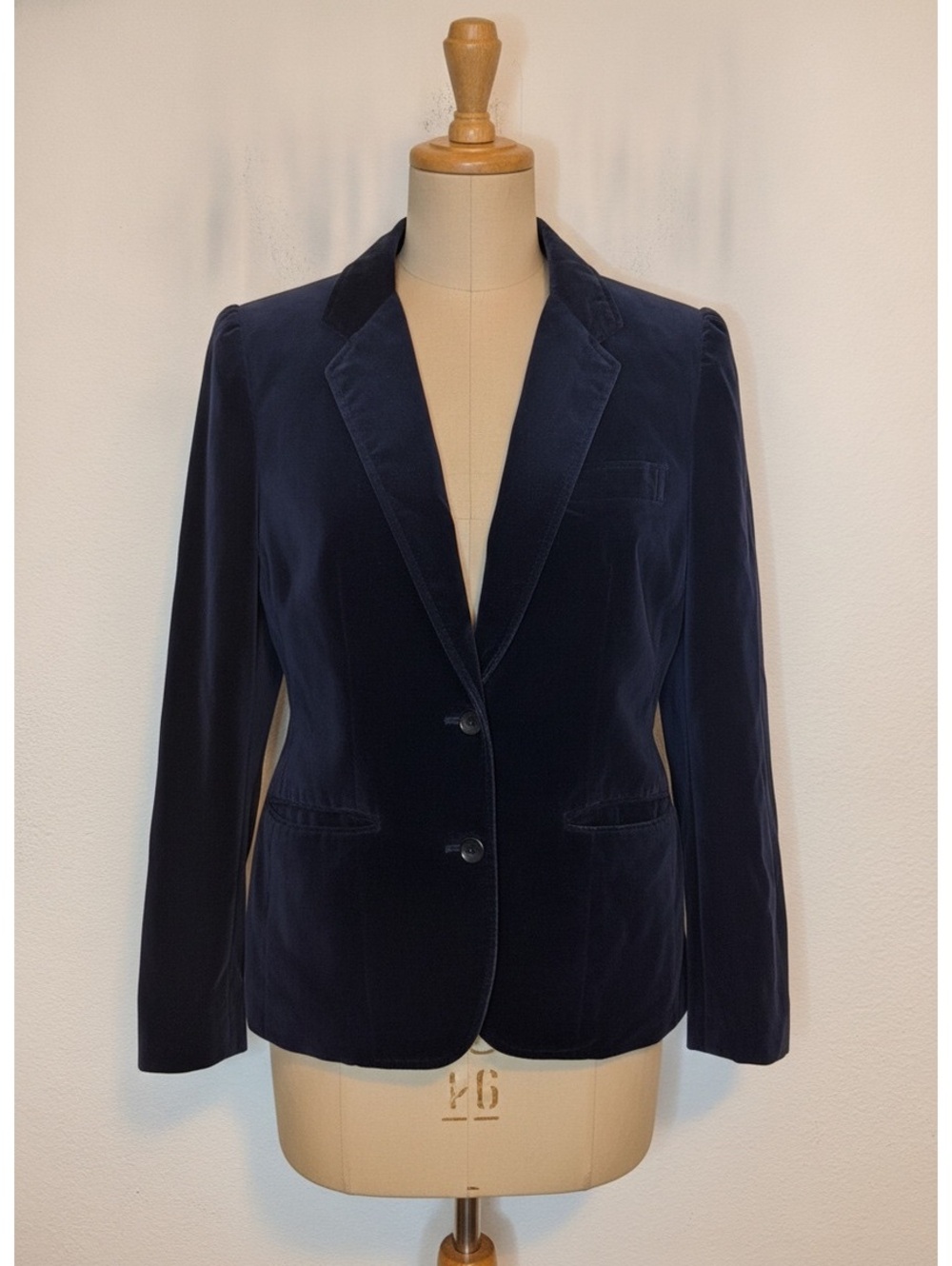 Otello Pelle Vintage 80s Navy Cotton Velvet Blazer Puff Sleeve Jacket Size M
